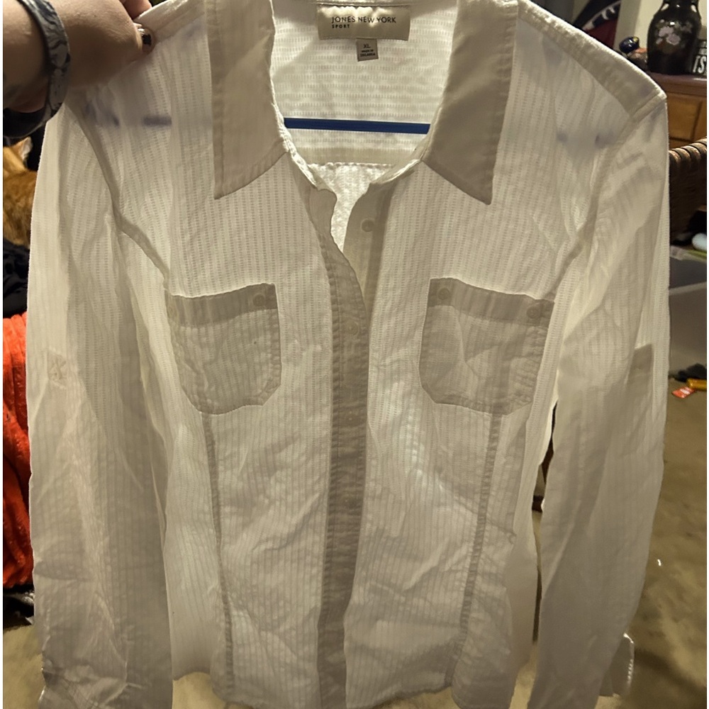 Jones New York Sport Xl white, long-sleeve, button down shirt.